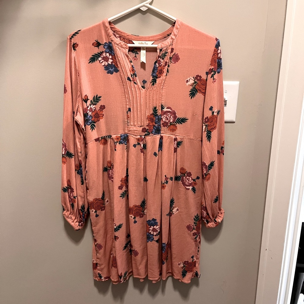 Matilda Jane pink floral empire waist puff-sleeve dress size Small